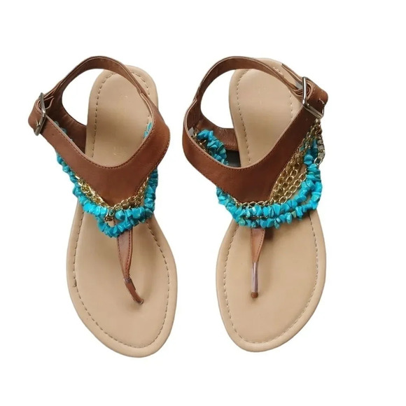 Shoe Dazzle Flat Sandals Chains/Stone Strands,  5.5 - Picture 2 of 6